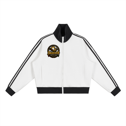 "Sankofa" Contrast Side Stripe Fleece Cropped Track Jacket
