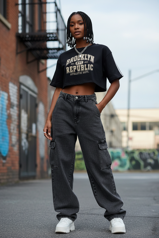 Brooklyn Republic Essentials™ Women's Off-the-Shoulder Crop T-Shirt