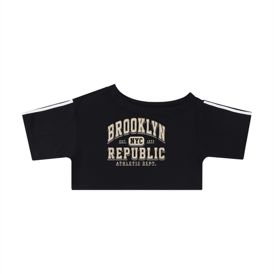 "Brooklyn Republic Essentials" Women's Off-the-Shoulder Crop T-Shirt