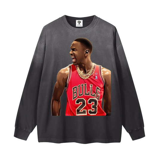 "Straight Gangster" Gradient Washed Long Sleeve T-Shirt