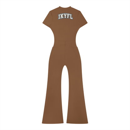 "Brooklyn Republic Essentials" Women’s Tight Flared Leg Quarter-Zip Jumpsuit