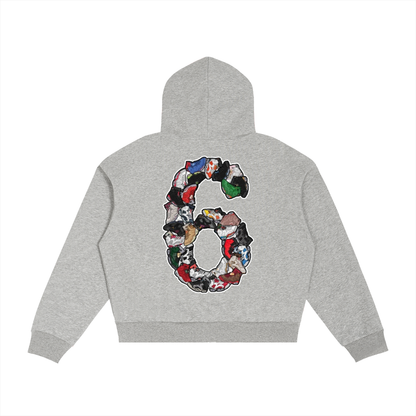 "AJ 6" Contrast Plaid Boxy Zip Hoodie