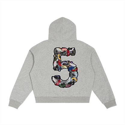 "AJ 5" Contrast Plaid Boxy Zip Hoodie