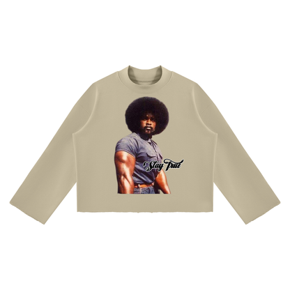 "The Tookie Williams" Mock Neck Raw Edge Boxy Sweatshirt