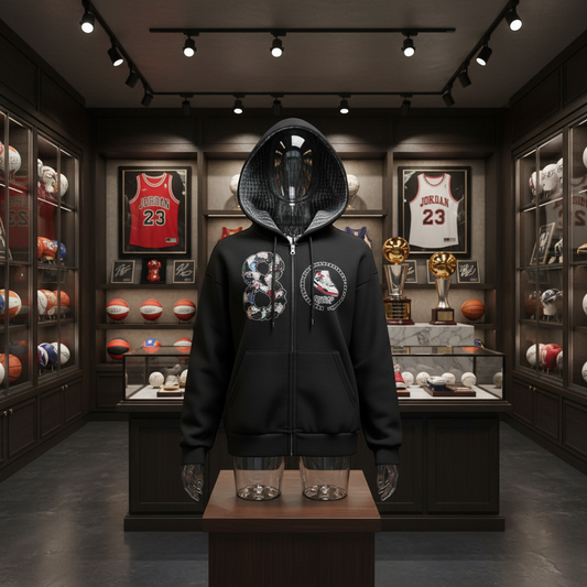 "AJ 8" Contrast Plaid Boxy Zip Hoodie