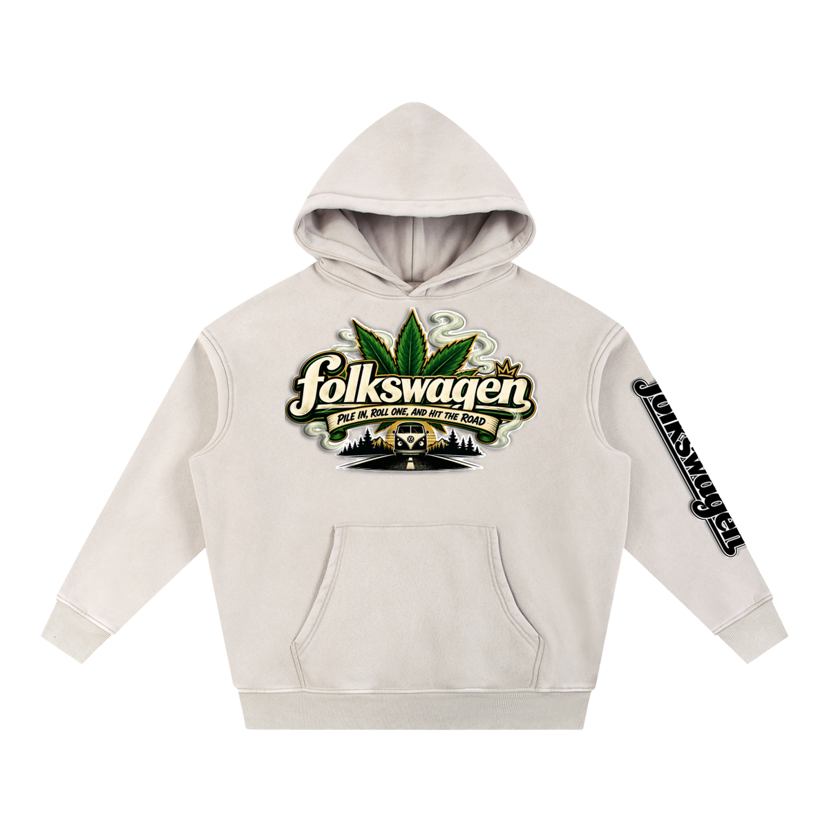 "Folkswagen" Snow Wash Fleece Oversize Hoodie