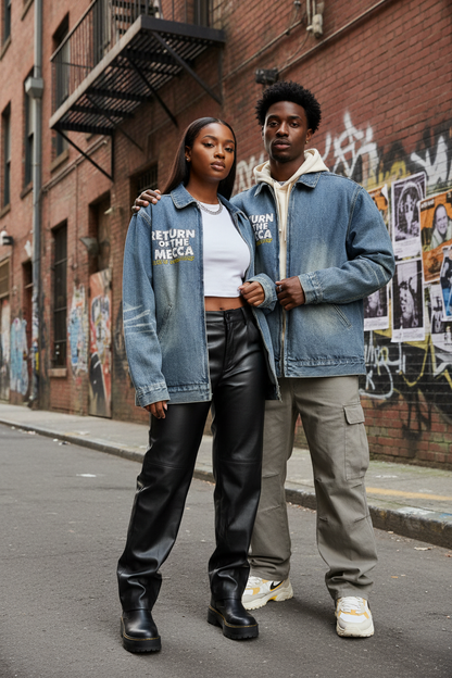 "Return to Mecca" Vintage Wash Zip Up Denim Jacket