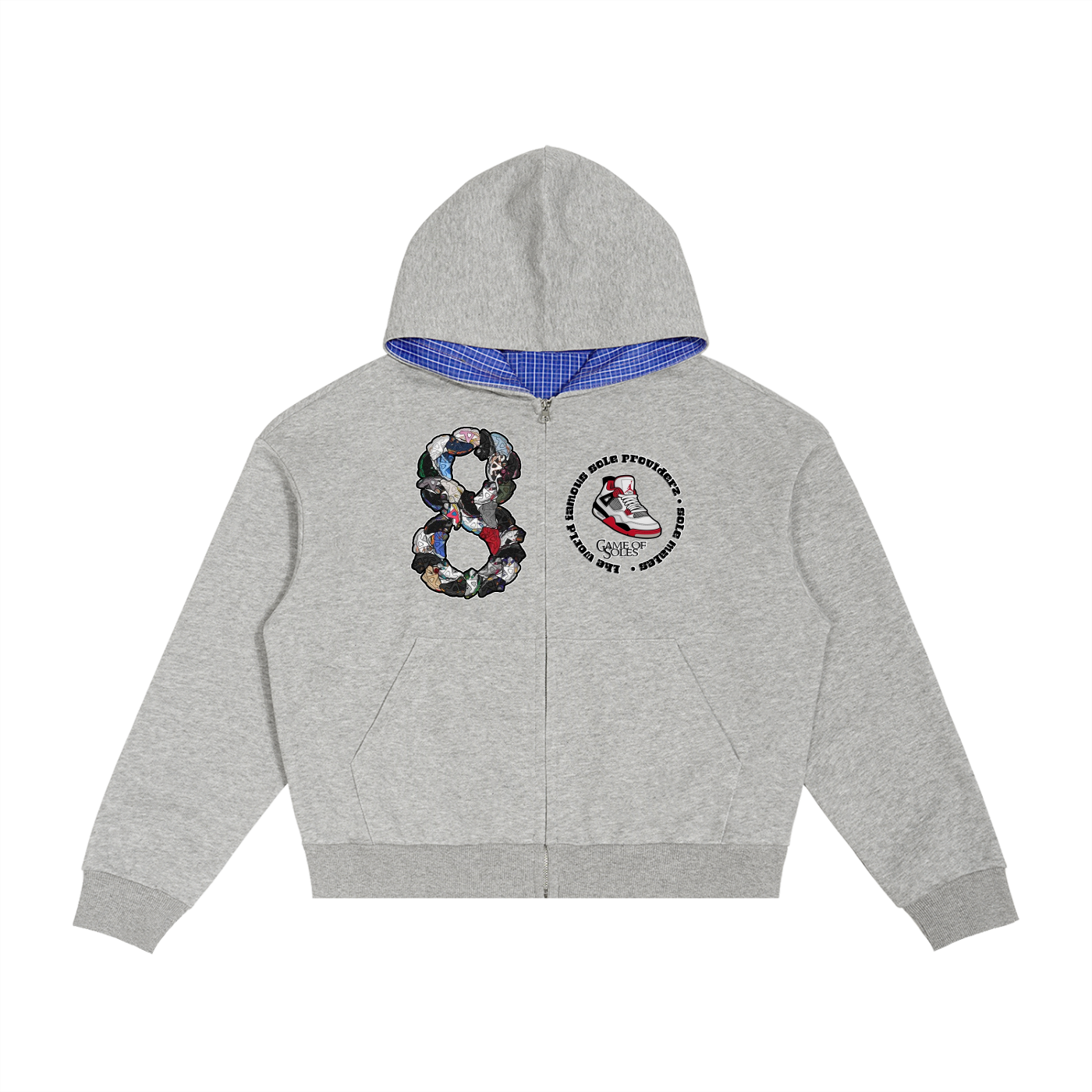 "AJ 8" Contrast Plaid Boxy Zip Hoodie