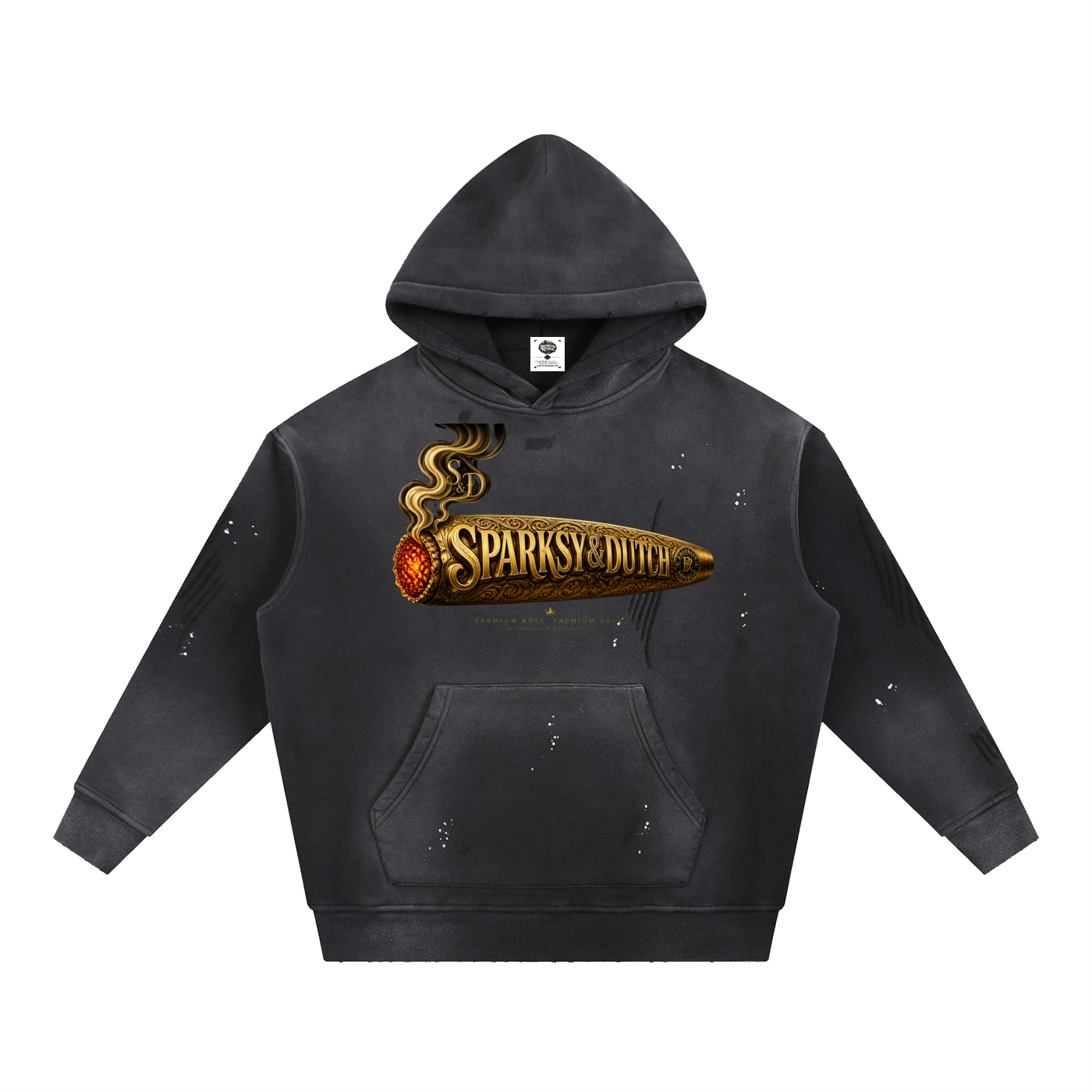 "Sparksky & Dutch" Vintage Washed Frayed Fleece Hoodie