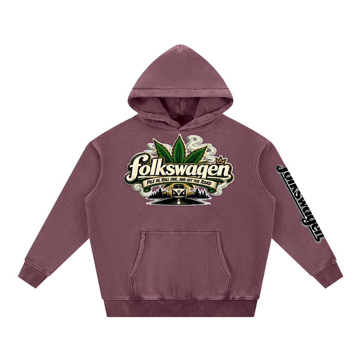 "Folkswagen" Snow Wash Fleece Oversize Hoodie
