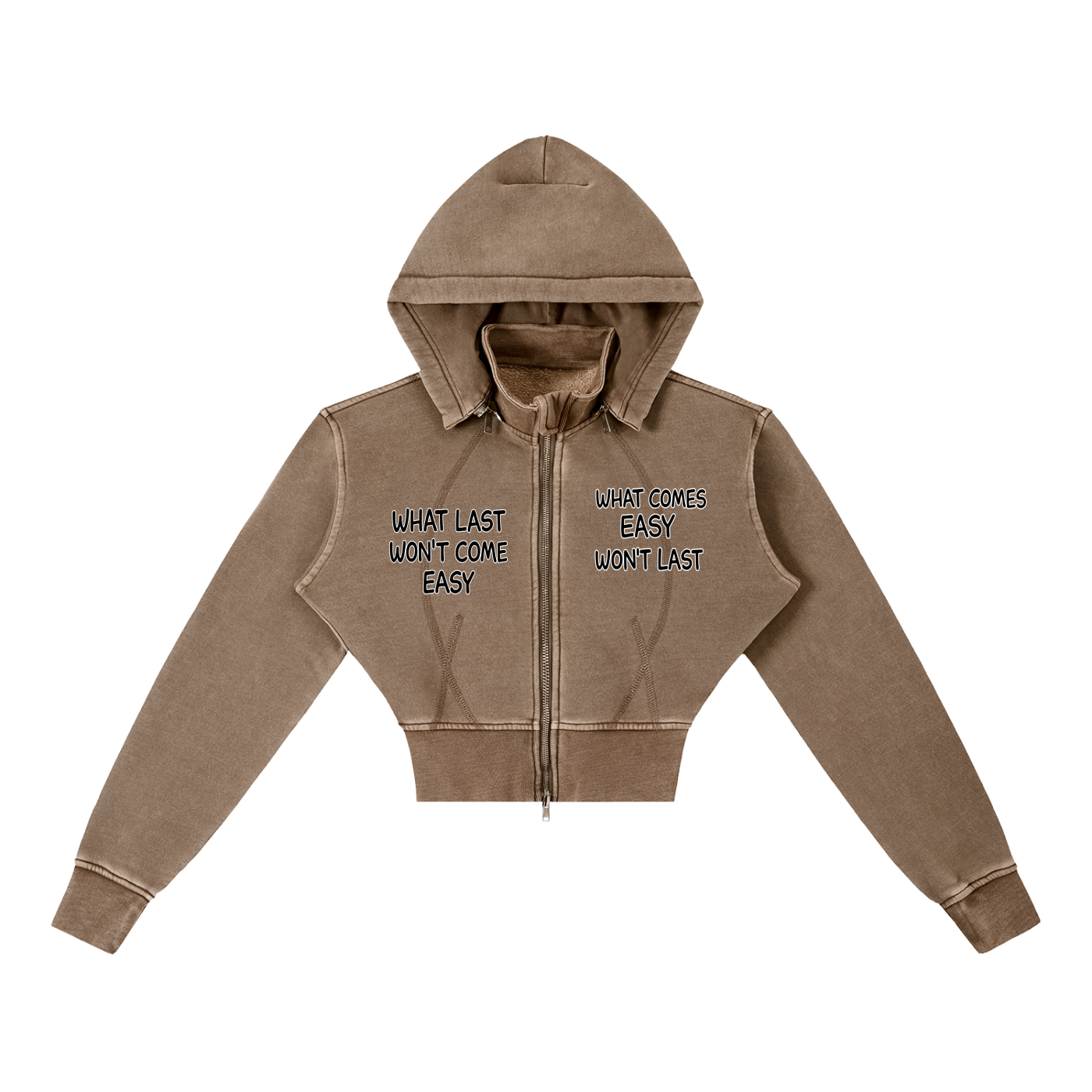 "STAY TRUE" Vintage Washed Cropped Fleece Hoodie