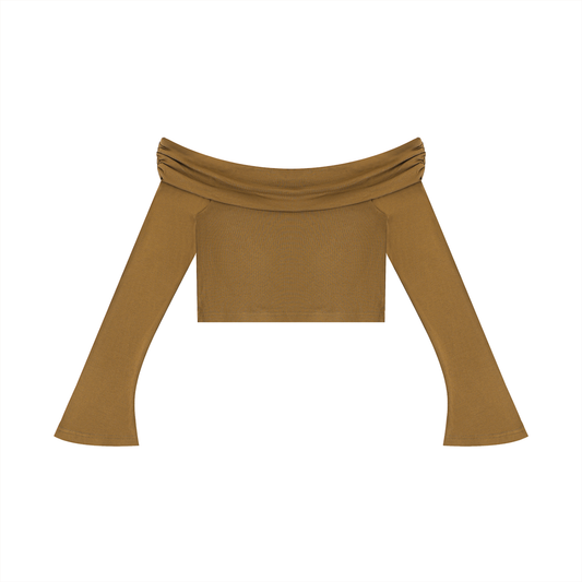 "Brooklyn Republic Essentials" Women's Off-the-Shoulder Bell Sleeve Crop