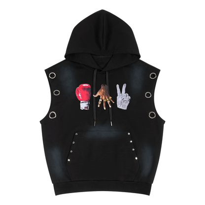 "MICHAEL" Vintage Wash Sun Fade Sleeveless Hoodie