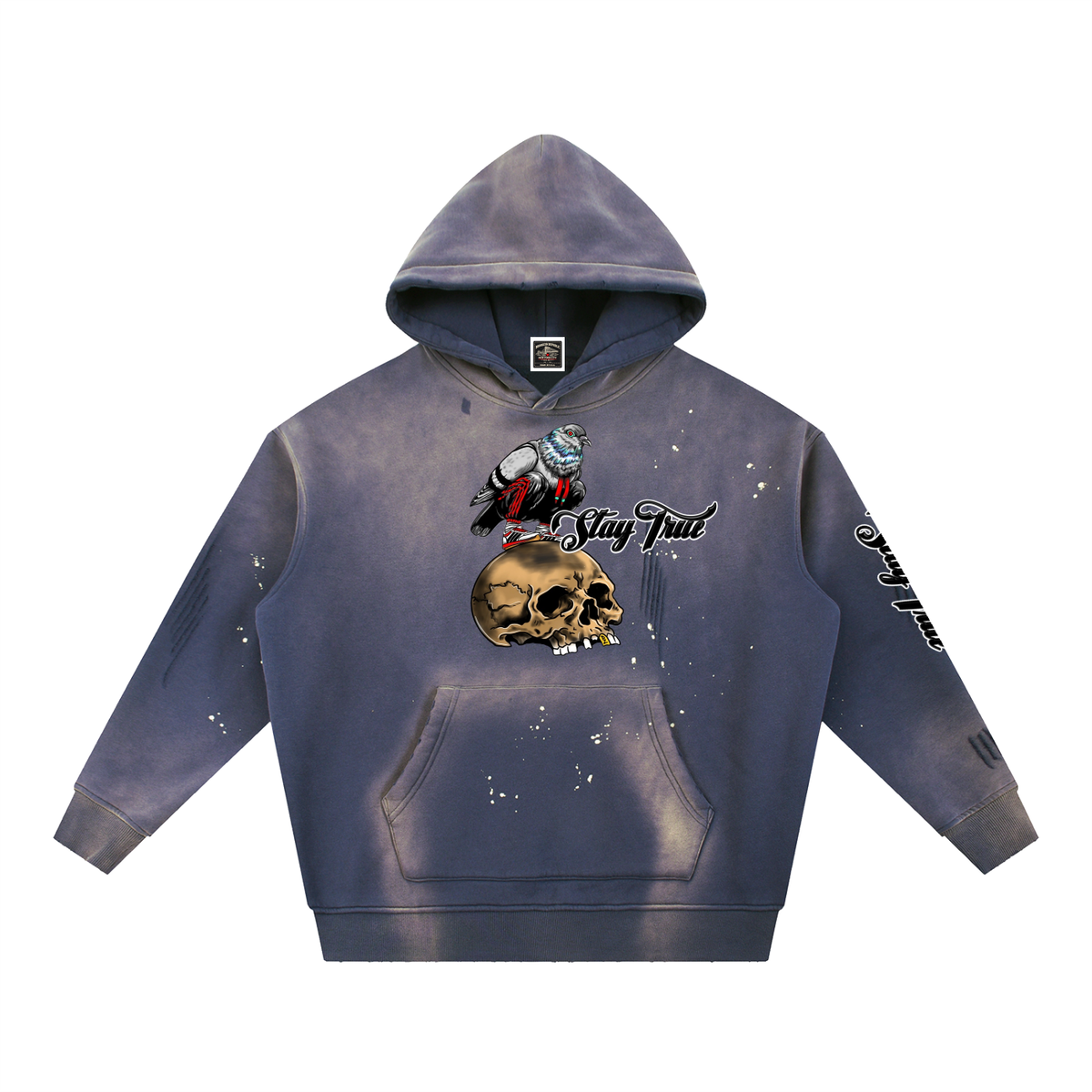 Brooklyn Zoo™ "Filthy Pigeon" Vintage Washed Frayed Fleece Hoodie