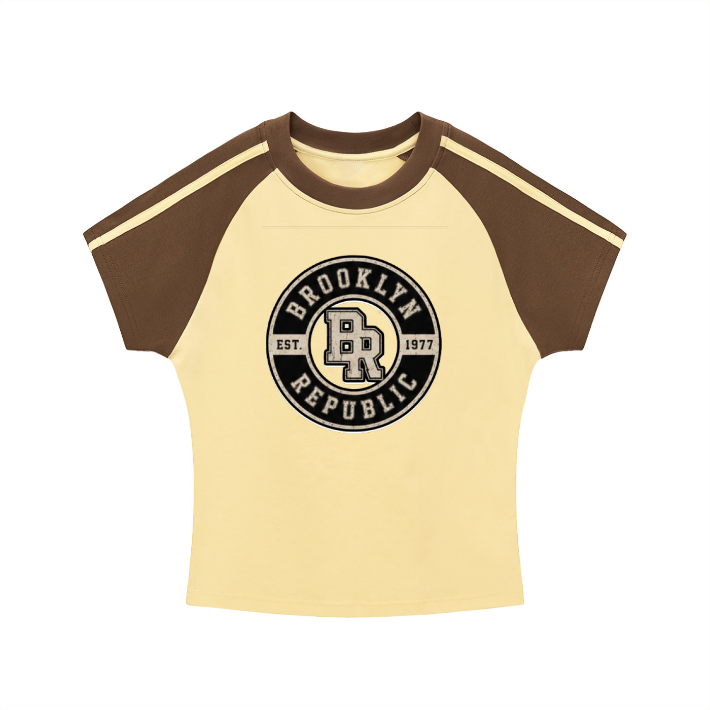 "Brooklyn Republic Essentials"  Contrast Stripes Bodycon Raglan  Sleeve T-Shirt