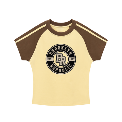 "Brooklyn Republic Essentials"  Contrast Stripes Bodycon Raglan  Sleeve T-Shirt