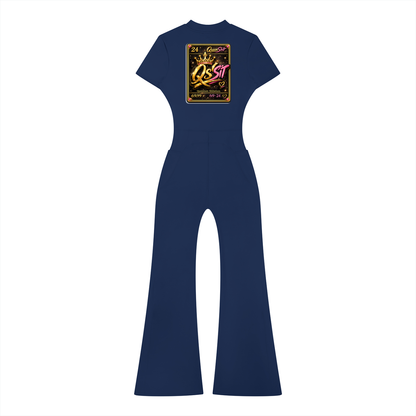 "QUEEN" Women’s Tight Flared Leg Quarter-Zip Jumpsuit