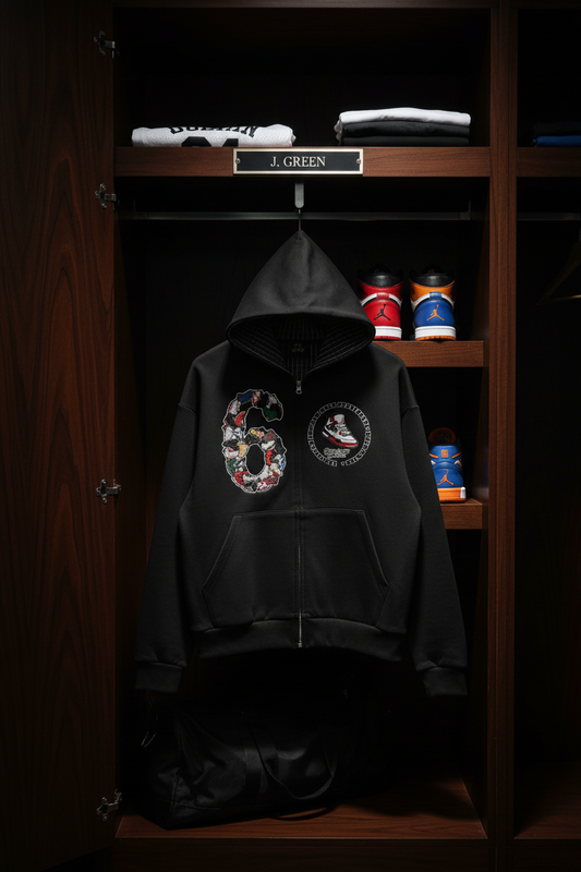 "AJ 6" Contrast Plaid Boxy Zip Hoodie
