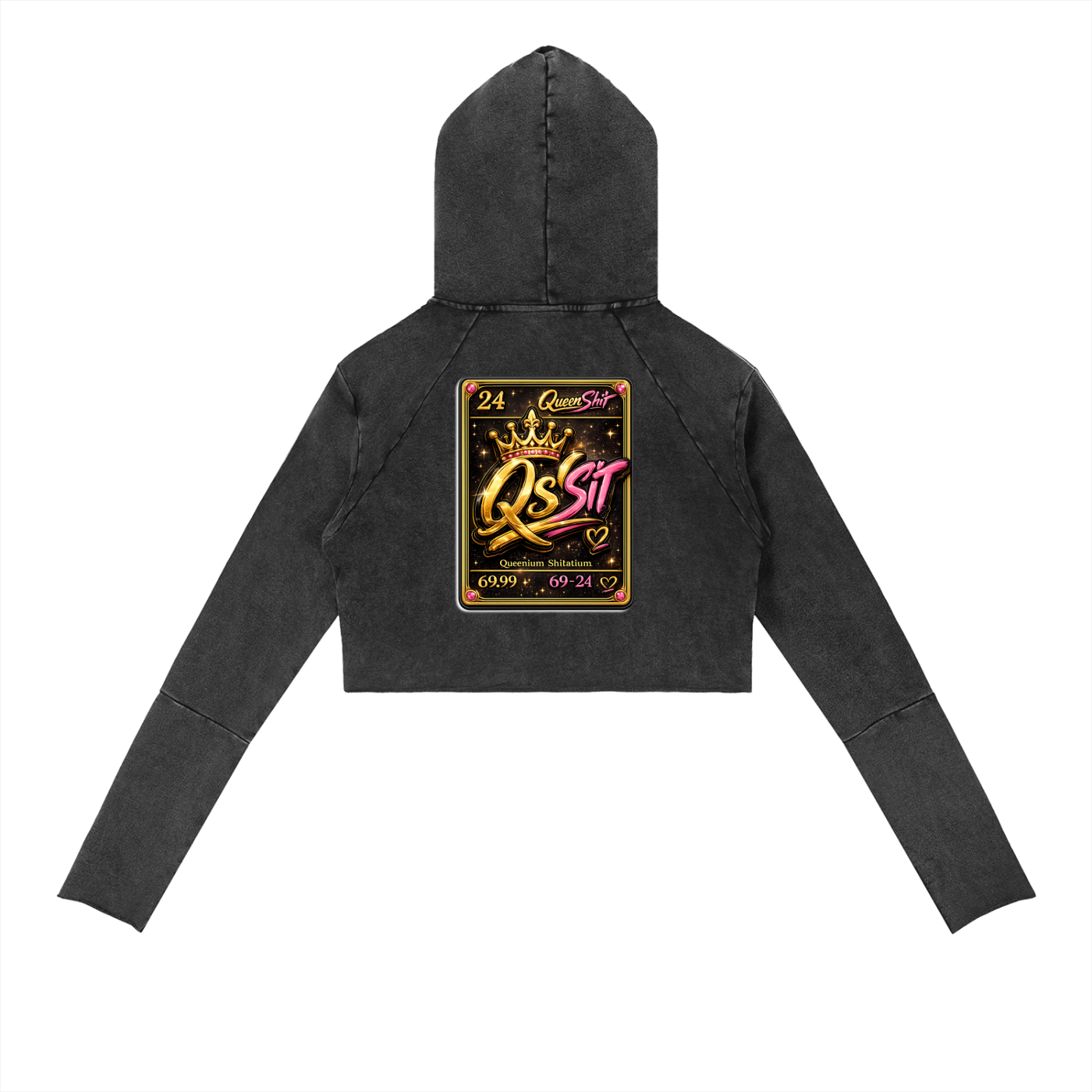 "QUEEN" Vintage Washed Raw Edge Hoodie