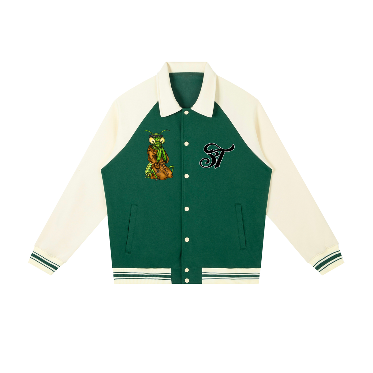 Brooklyn Zoo™ "Father Mantis" Contrast Raglan Sleeve Baseball Jacket