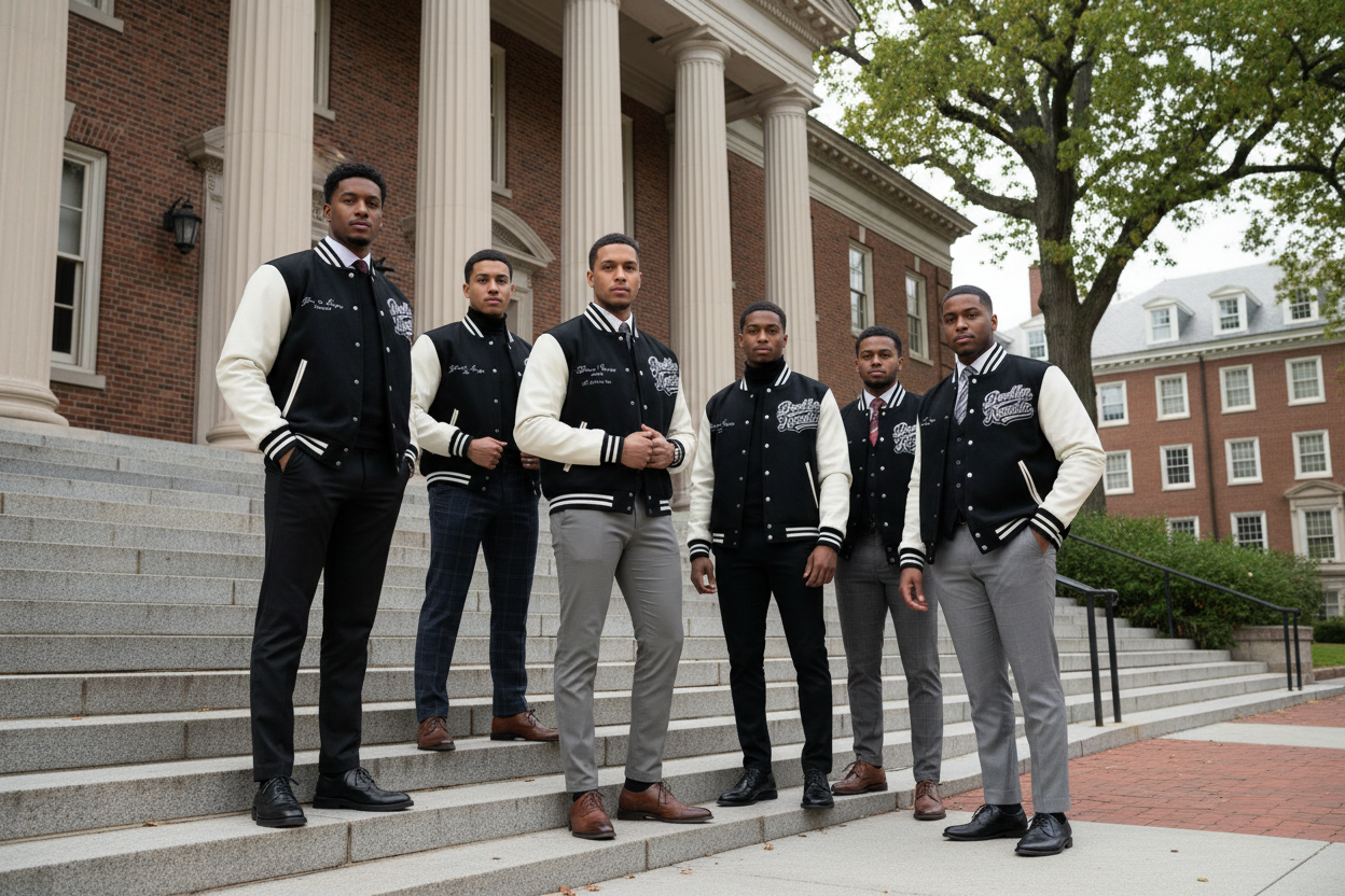 "Brooklyn University" Two-Tone Fleeced Varsity Jacket