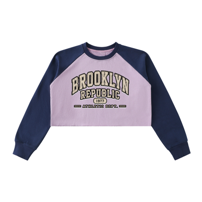 "Brooklyn Republic Essentials"  Raw-Hem Raglan Crop Sweatshirt