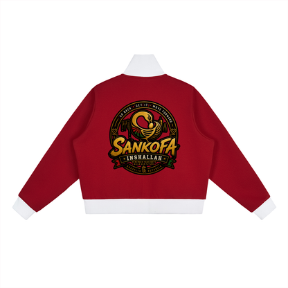 "Sankofa" Contrast Side Stripe Fleece Cropped Track Jacket