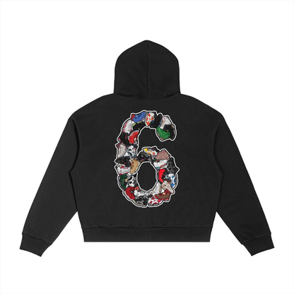 "AJ 6" Contrast Plaid Boxy Zip Hoodie