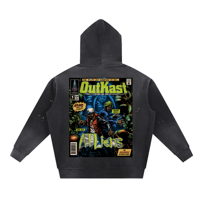 "ATLiens" Vintage Washed Frayed Fleece Hoodie