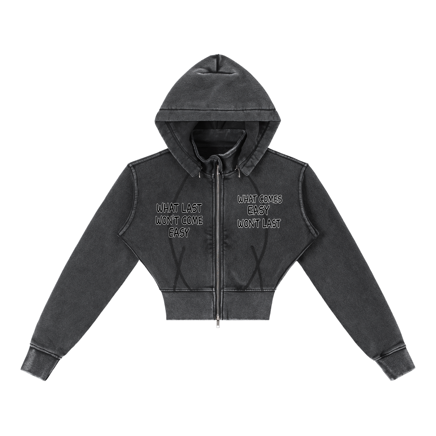 "STAY TRUE" Vintage Washed Cropped Fleece Hoodie