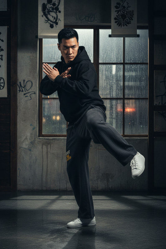PYN™ "Enter the 36 Chambers" Sun Fade Raw Edge Straight-Leg Sweatpants