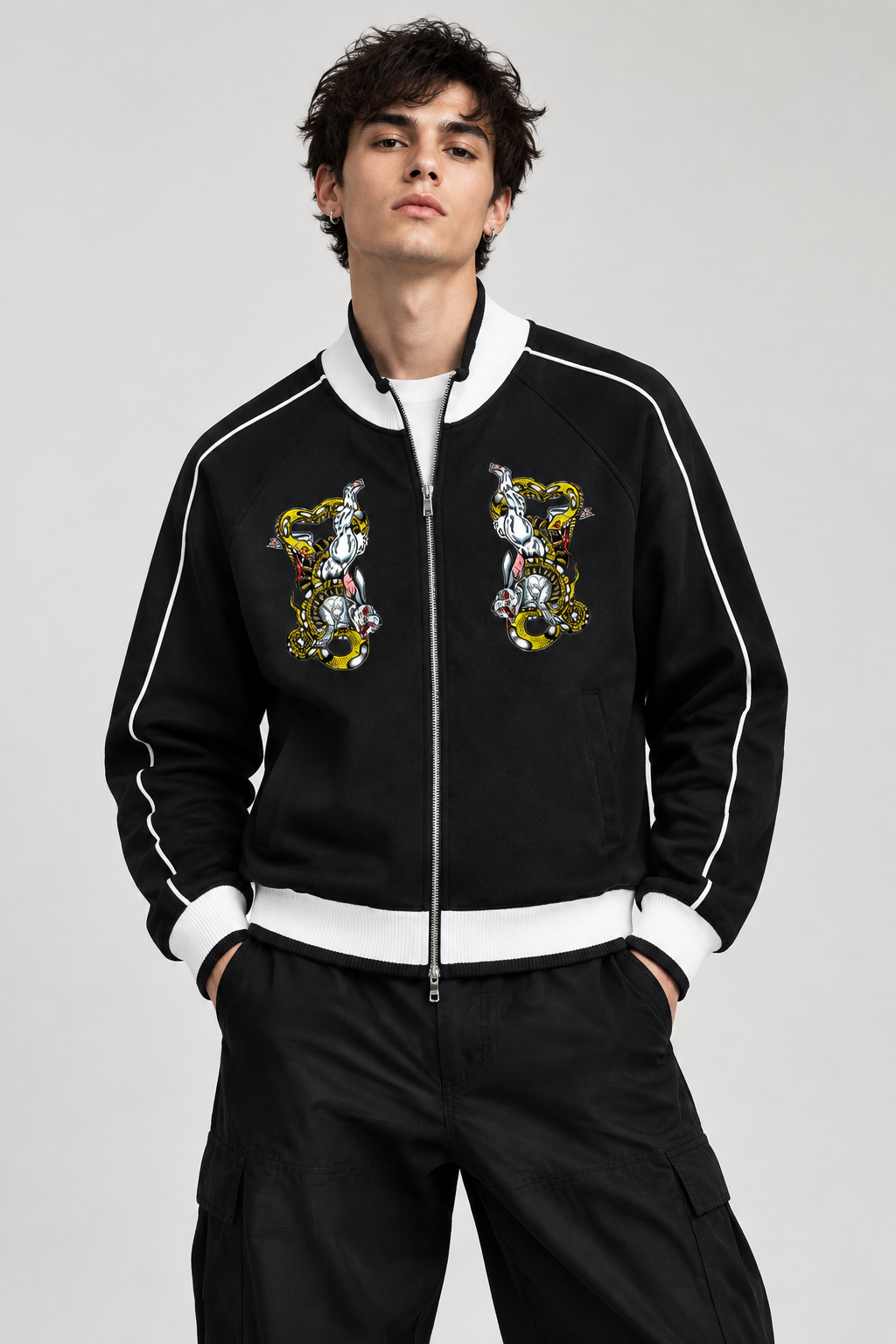Brooklyn Zoo™ "Bruh Rabbit Stew" Color Block Raglan Sleeve Zip Track Jacket