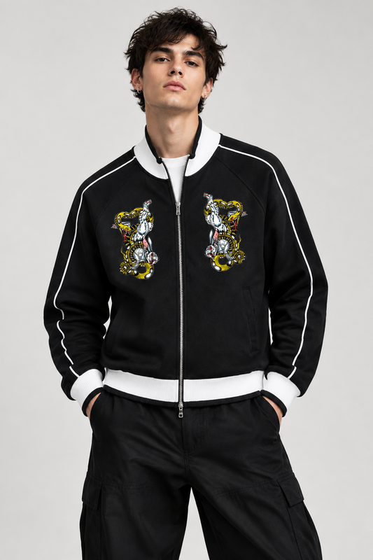 Brooklyn Zoo™ "Bruh Rabbit Stew" Color Block Raglan Sleeve Zip Track Jacket