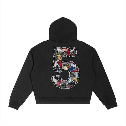 "AJ 5" Contrast Plaid Boxy Zip Hoodie