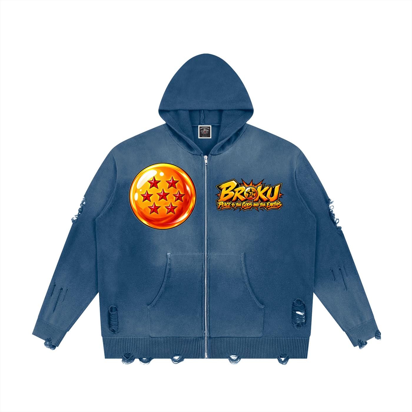 "Broku" Distressed Full Zip Sweater
