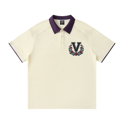 "Varsity" Contrast Collar Raglan Polo Shirt