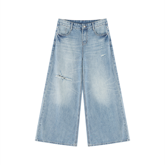 "Brooklyn Republic Essentials" Women's Vintage Wash Distressed Wide Leg Jeans