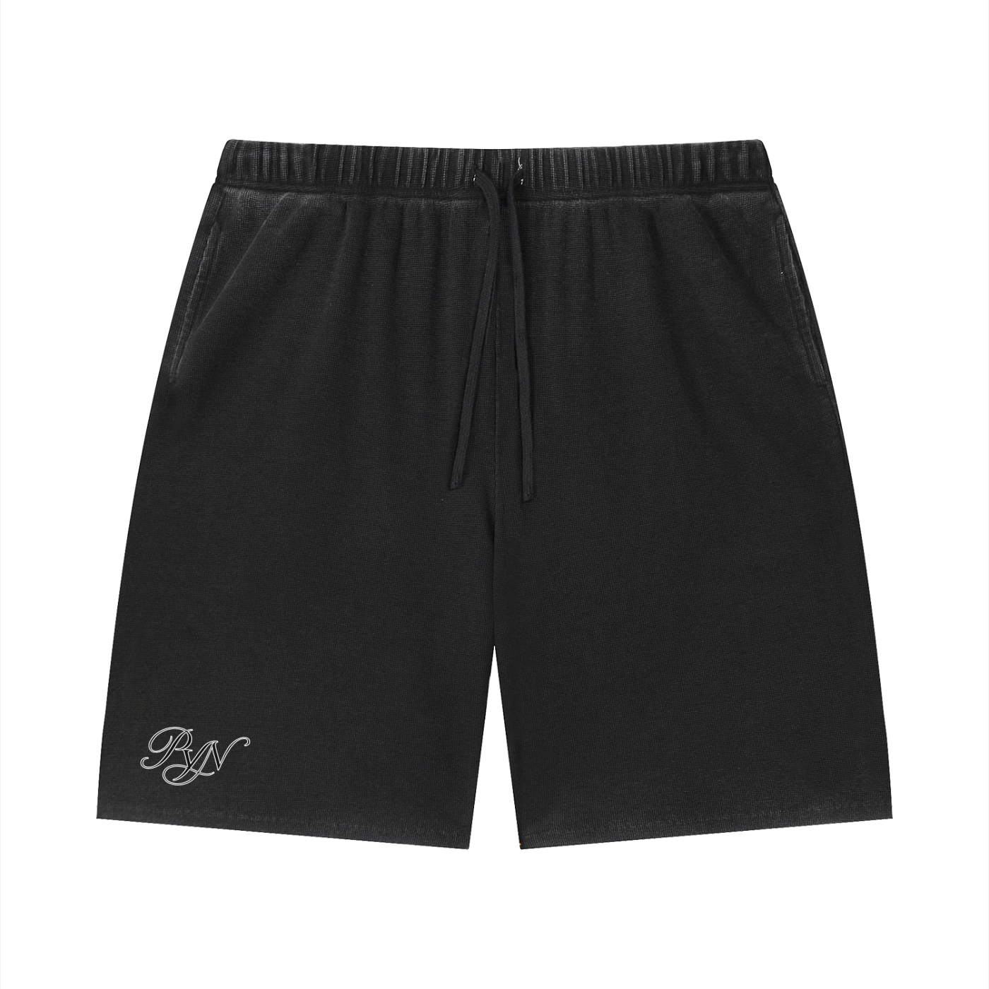 PYN™ x BKRP™ "PYN"  Vintage Wash Sunfade Waffle Raw Hem Shorts