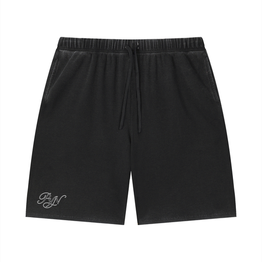 PYN™ x BKRP™ "PYN"  Vintage Wash Sunfade Waffle Raw Hem Shorts
