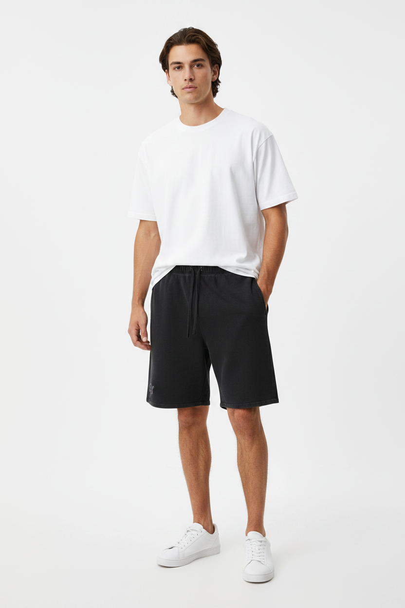 PYN™ "PYN"  Vintage Wash Sunfade Waffle Raw Hem Shorts