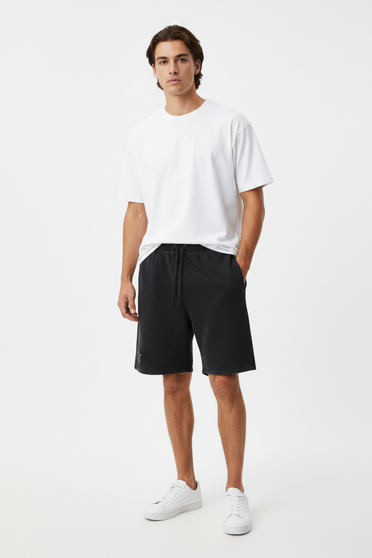 PYN™ "PYN"  Vintage Wash Sunfade Waffle Raw Hem Shorts