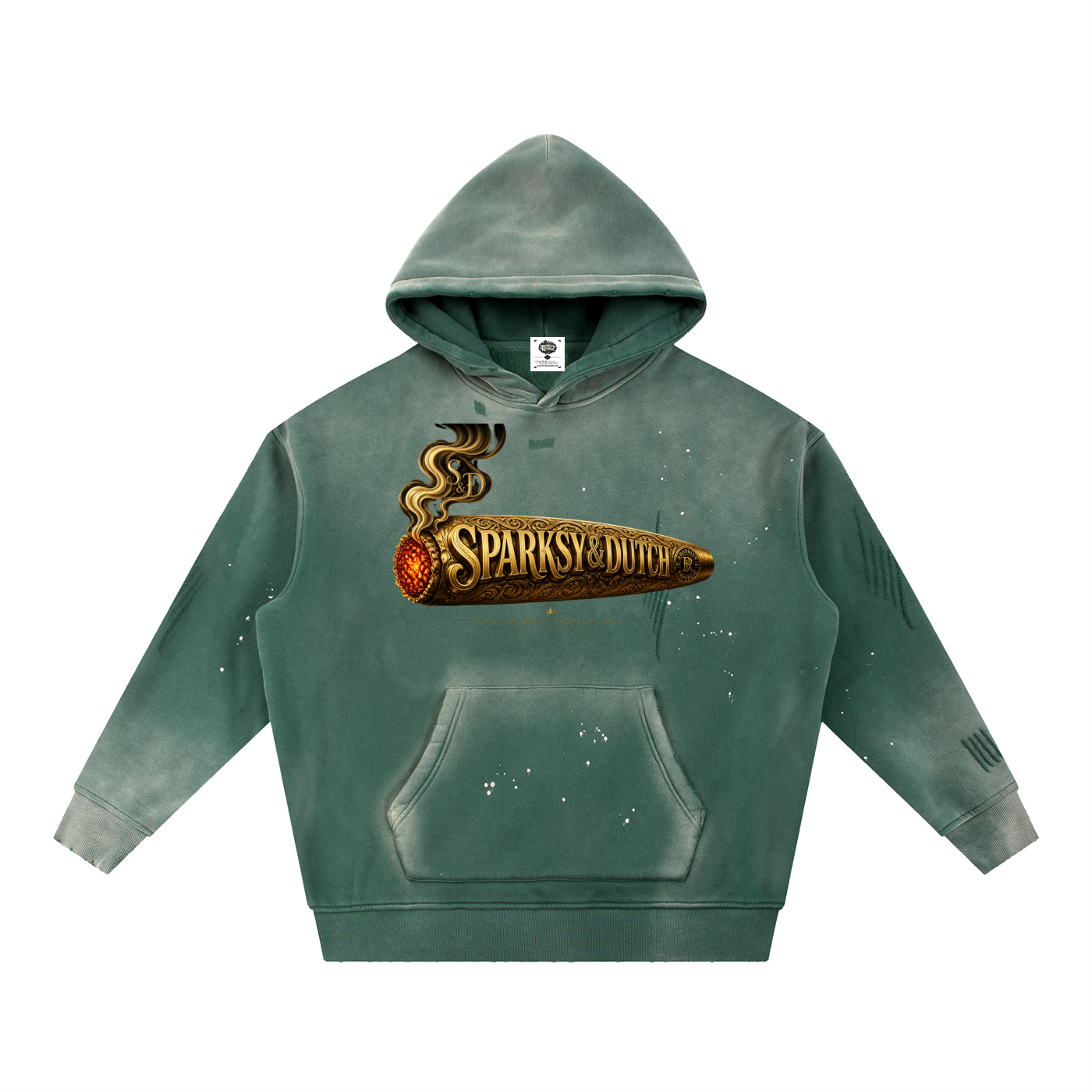 "Sparksky & Dutch" Vintage Washed Frayed Fleece Hoodie