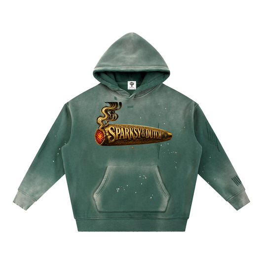 "Sparksky & Dutch" Vintage Washed Frayed Fleece Hoodie