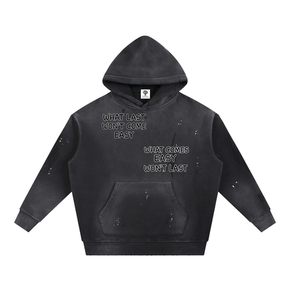 "STAY TRUE™ " Vintage Washed Frayed Fleece Hoodie