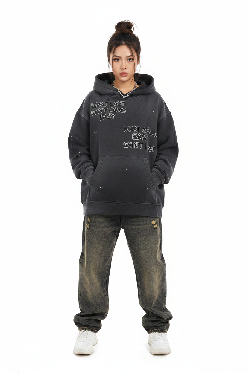 "STAY TRUE™ " Vintage Washed Frayed Fleece Hoodie