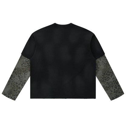 Brooklyn Zoo™ "Ed Hard-ly" Vintage Wash Leopard Paneled Layer T-Shirt