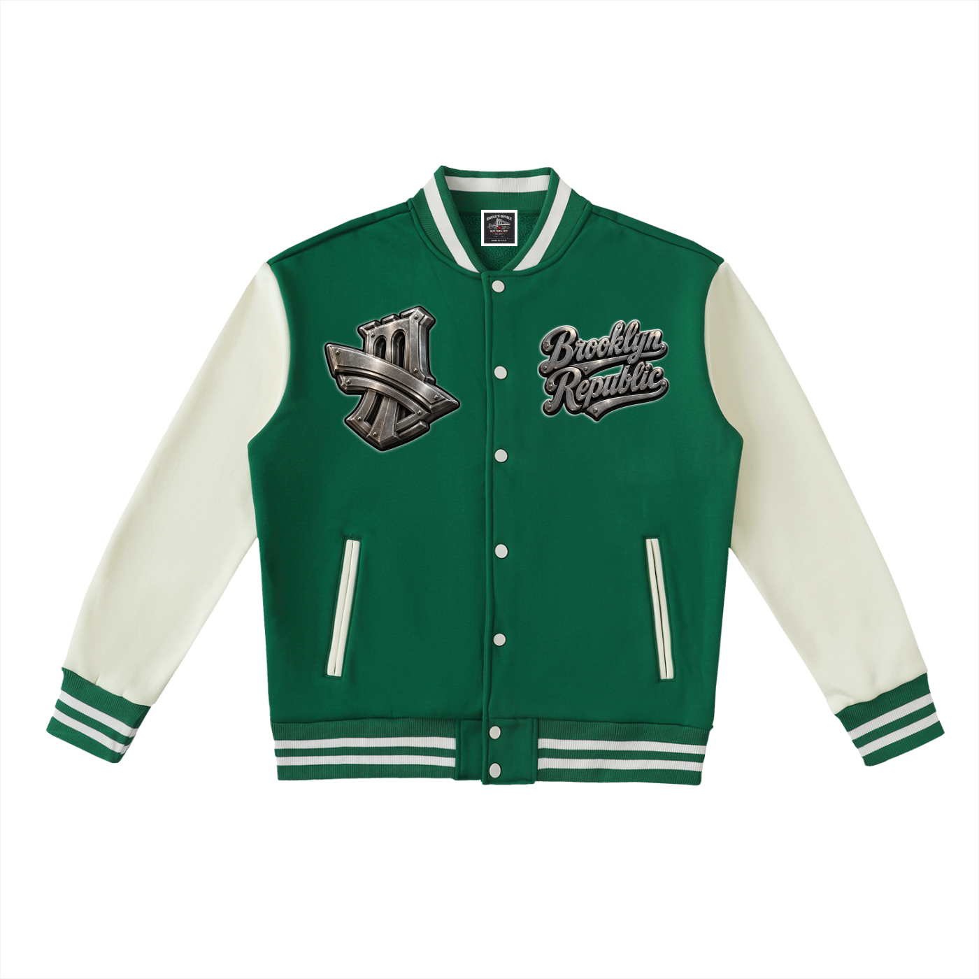 "Brooklyn University" Two-Tone Fleeced Varsity Jacket