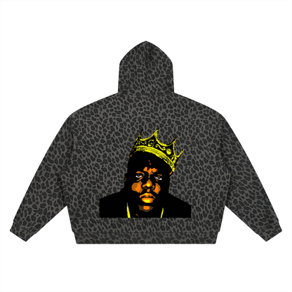 "The B.I.G Crown" Leopard Print Waffle Full Zip Hoodie
