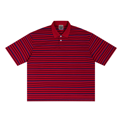 "Varsity Club" Striped Boxy Collared Polo Shirt
