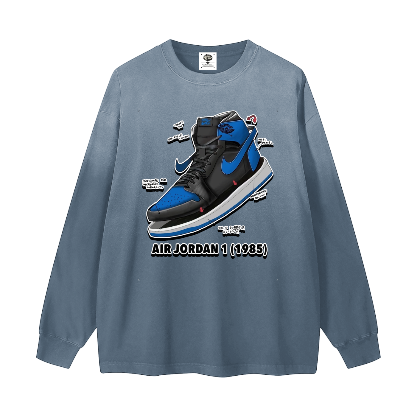 "AJ 1 Royal Blues Tek Pak" Gradient Washed Long Sleeve T-Shirt